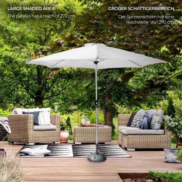 MIADOMODO® Sonnenschirm 270 cm, mit Kurbel, Wasserdicht, UV-Schutz, Weiß, für Terrasse, Balkon, Garten, Outdoor