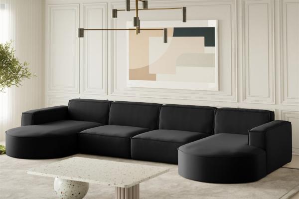 Wohnlandschaft U-Form Sofa PALMA XL in Stoff Opera Velvet Schwarz