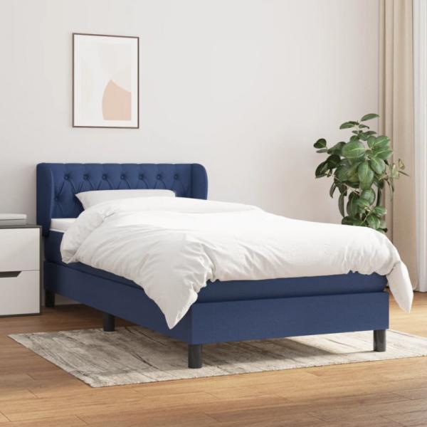 Boxspringbett mit Matratze Blau 90x190 cm Stoff (Farbe: Blau)