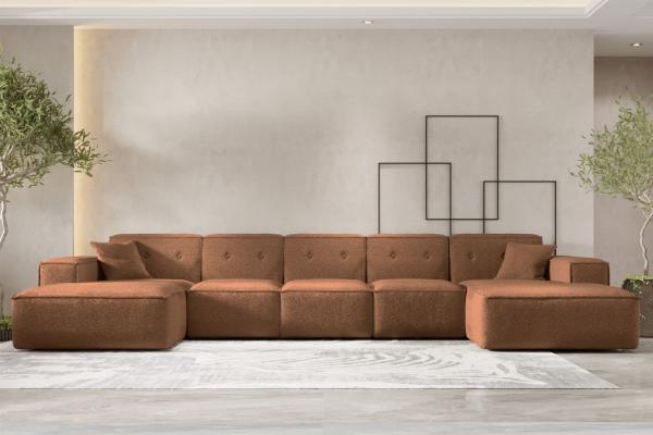 Wohnlandschaft Sofa U-Form CESINA XL in Stoff Ascot Bukla Rostbraun