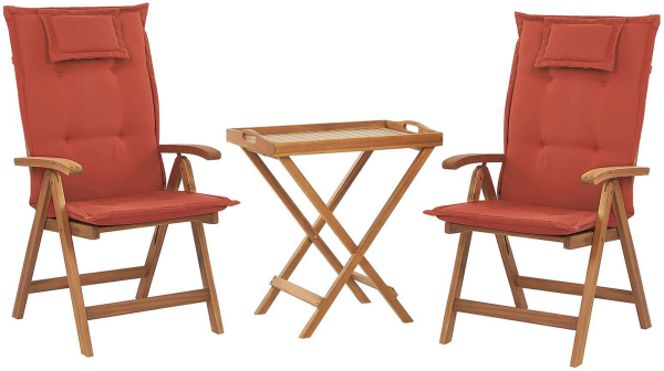 Bistro Set mit Kissen Holz Dunkelrot JAVA