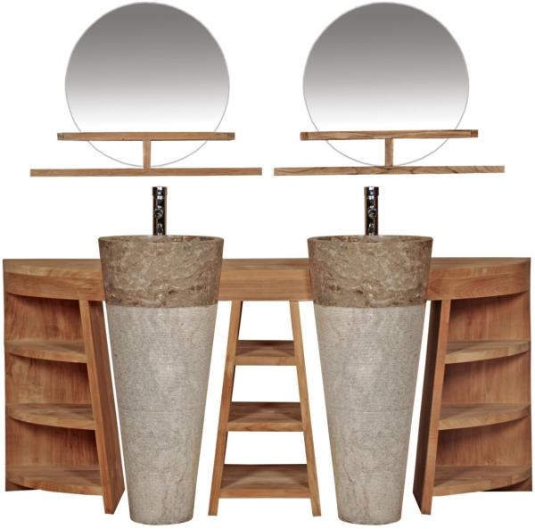 Badmöbel Set Eda Teak Massivholz - Breite vom Unterschrank: 180 cm - Spiegel: 1 Spiegel - Standwaschbecken: ohne Standwaschbecken