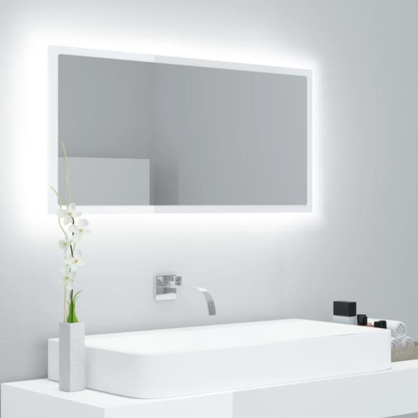 LED-Badspiegel, Spanplatte Hochglanz-Weiß, 90 x 8,5 x 37 cm