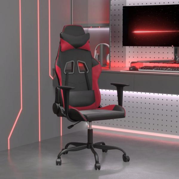 Gaming-Stuhl mit Massagefunktion Schwarz und Weinrot Kunstleder (Farbe: Rot)