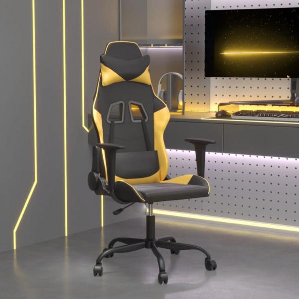 Gaming-Stuhl mit Massagefunktion Schwarz & Golden Kunstleder (Farbe: Gold)