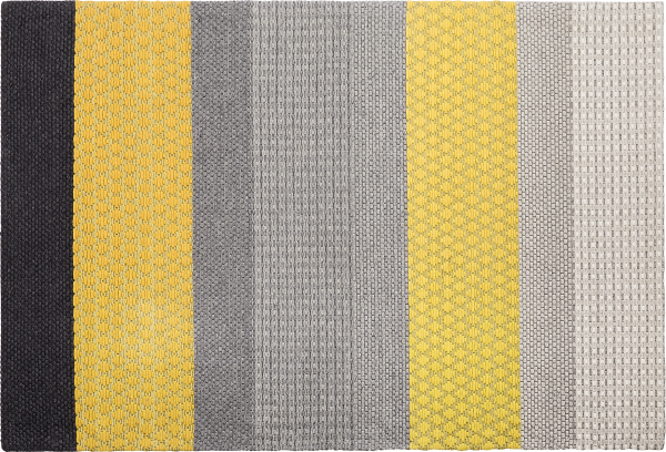 Teppich Wolle grau / gelb 140 x 200 cm Streifenmuster Kurzflor AKKAYA