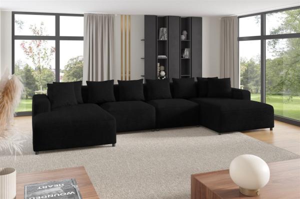 Wohnlandschaft Sofa U-Form Designersofa MEGAN in Stoff Poso Schwarz