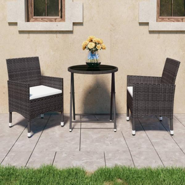 vidaXL 3-tlg. Bistro-Set Poly-Rattan und Hartglas Braun