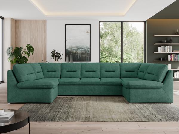 U-förmige Ecksofa, Bigsofa mit schlaffunktion, Wohnlandschaft XXL - MORBIDO U - Grün Stoff - Topper T25