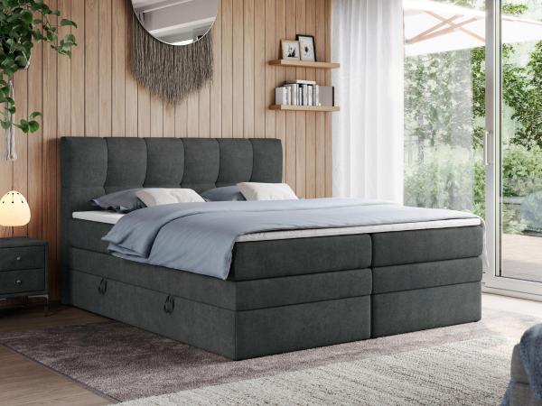 Boxspringbett mit Doppelmatratze - ALVIN-KING Dunkelgrau 120 x 200 cm Stoff Mittelfest (H3)