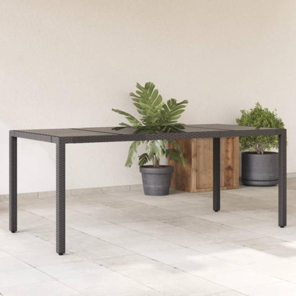 vidaXL Gartentisch mit Glasplatte Schwarz 190x90x75 cm Poly Rattan