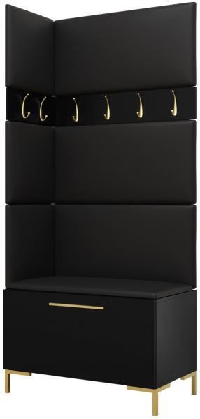 Garderoben-Set Zinetto IV mit 4 Stück Gepolstertes Wandpaneel Pag 84x42 und 3 Stück 42x42 (Schwarz + Gold, Soft 011)