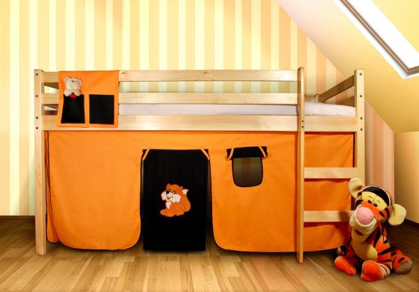Vorhangset 'FUCHS' orange/schwarz für Hochbett, Spielbett Etagenbett