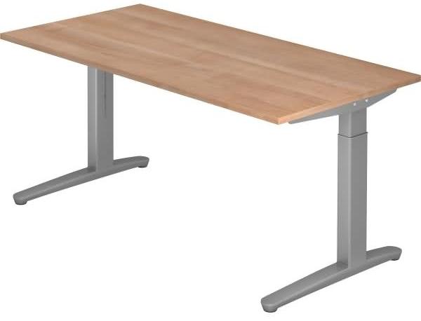 'XB16' Schreibtisch, C-Fuß, 160x80cm, Nussbaum / Silber