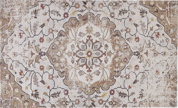 Teppich beige / braun 140 x 200 cm Blumenmuster Kurzflor KATTAKKADA