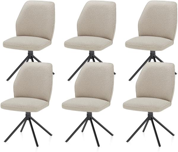 KHG Esszimmerstühle 6er Set, Küchenstuhl Bouclé Taupe, Stuhlbeine Metall lackiert, Polsterstuhl, Essstuhl, Stuhl, für Esszimmer Küche Büro