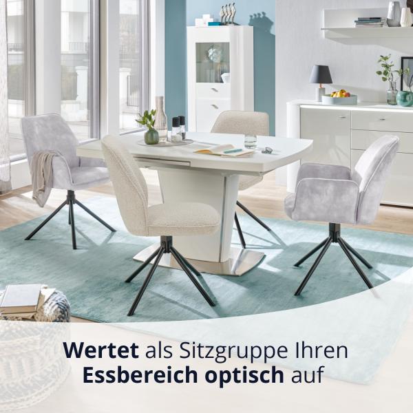 KHG Esszimmerstühle 6er Set, Küchenstuhl Bouclé Taupe, Stuhlbeine Metall lackiert, Polsterstuhl, Essstuhl, Stuhl, für Esszimmer Küche Büro Bild 2