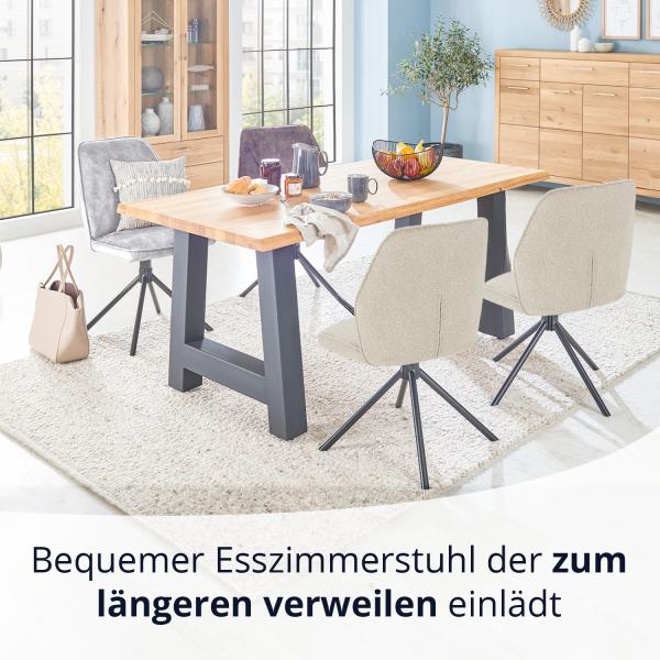 KHG Esszimmerstühle 6er Set, Küchenstuhl Bouclé Taupe, Stuhlbeine Metall lackiert, Polsterstuhl, Essstuhl, Stuhl, für Esszimmer Küche Büro Bild 3