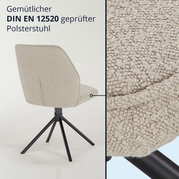 KHG Esszimmerstühle 6er Set, Küchenstuhl Bouclé Taupe, Stuhlbeine Metall lackiert, Polsterstuhl, Essstuhl, Stuhl, für Esszimmer Küche Büro Bild 6