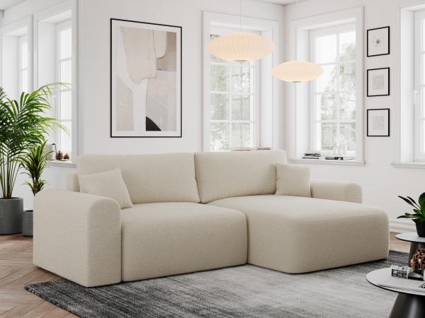 Ecksofa L-form, Couch mit Schlaffunktion und Bettkaste - NELSON - Beige Boucle