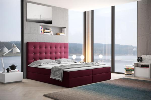 Boxspringbett Schlafzimmerbett TRIANA 180x200cm in Stoff Bordeaux