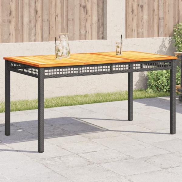 vidaXL Gartentisch Schwarz 140x80x75 cm Poly Rattan Akazienholz