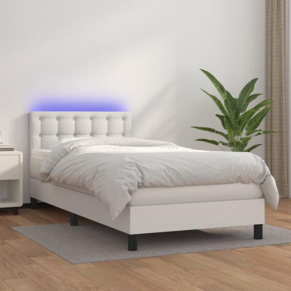Polsterbett mit Matratze & LED Stoff Weiß 80 x 200 cm