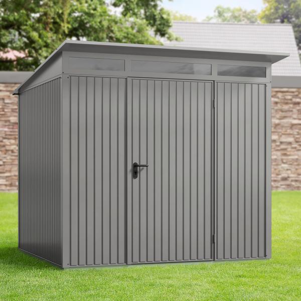 Hörmann Ecostar Aktionsangebot Metall-Gerätehaus Trend mit Pultdach Typ 2, 238 x 238 cm , graualuminium, 5,7 m²,1-flüglige Tür