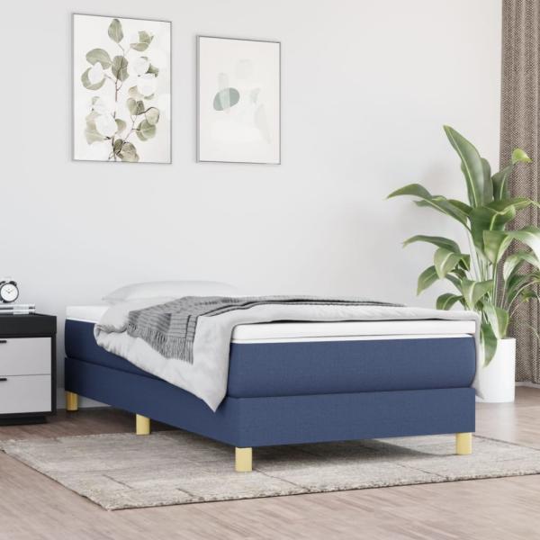 vidaXL Boxspringbett mit Matratze Blau 90x200 cm Stoff