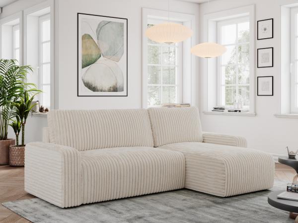 Ecksofa L-form, mit Schlaffunktion und Bettkasten - ARGOS - Beige Cord