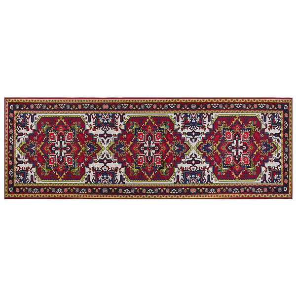 Teppich rot 70 x 200 cm orientalisches Muster Kurzflor COLACHEL