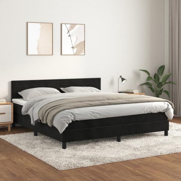 Boxspringbett mit Matratze Schwarz 180x200 cm Samt (Farbe: Schwarz)