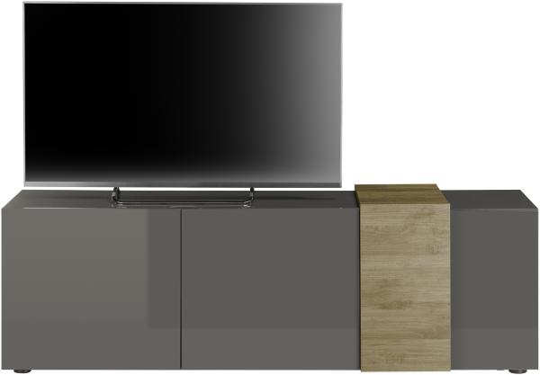 TV-Lowboard Positano in grau Hochglanz und Eiche 181 cm