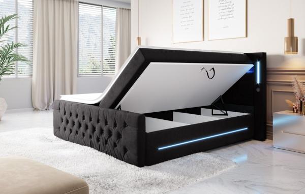 Boxspringbett Moonlight mit LED, USB und Stauraum 180x200 Schwarz H3