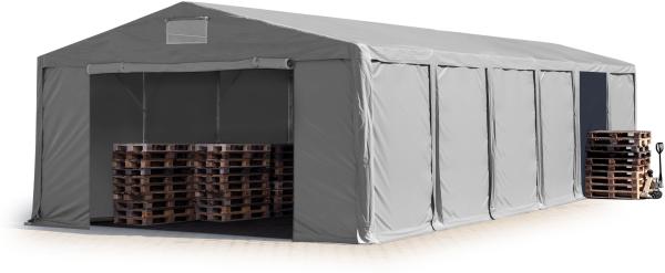 Lagerzelt 8x12 m Zelthalle Industriezelt mit 3m Seitenhöhe PVC Plane 850 N grau 100% wasserdicht Ganzjahreszelt mit Reißverschlusstor