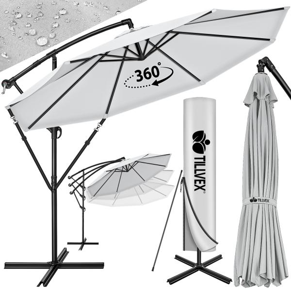 tillvex Sonnenschirm Ø 3m Ampelschirm Gartenschirm Marktschirm Kurbel Balkon Alu Neigbar Grau - Ø300cm