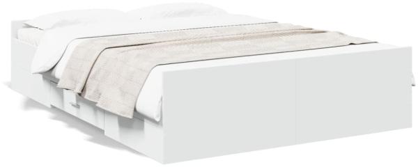 vidaXL Bettgestell mit Schubladen Weiß 135 x 190 cm Holzwerkstoff