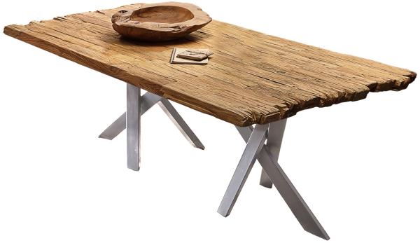 TABLES&CO Tisch 200x100 Teak Natur Metall Silber