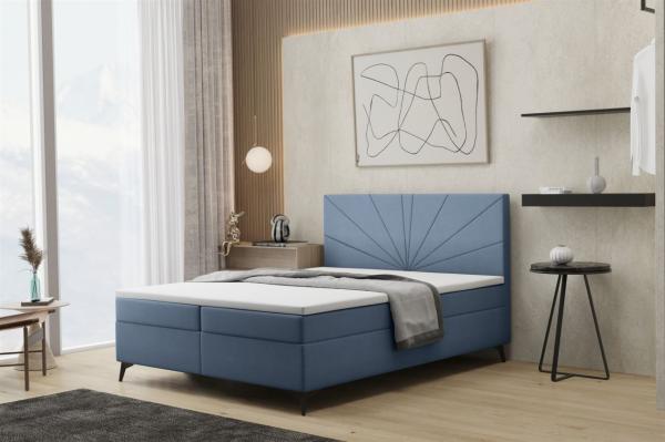 Boxspringbett Schlafzimmerbett PONCE 180x200cm in Stoff Riviera Blau