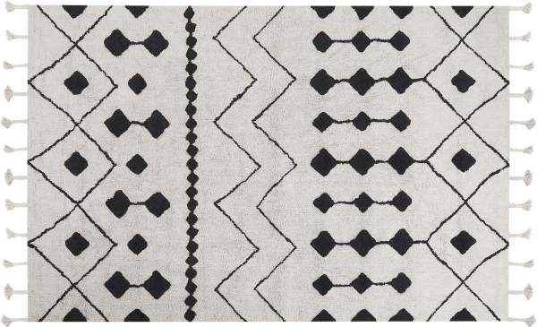 Teppich Baumwolle weiß schwarz 140 x 200 cm geometrisches Muster Kurzflor KHEMISSET
