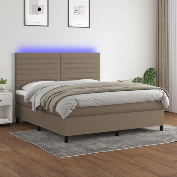 vidaXL Boxspringbett mit Matratze & LED Taupe 180x200 cm Stoff 3134977