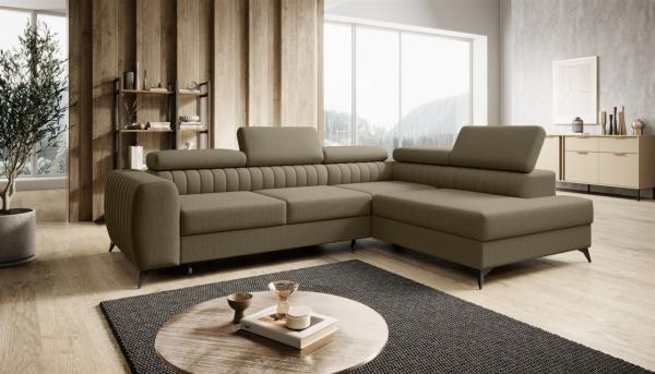 Ecksofa Schlafsofa Sofa FARGO in Stoff Vogue Olivgrün Ottomane Rechts