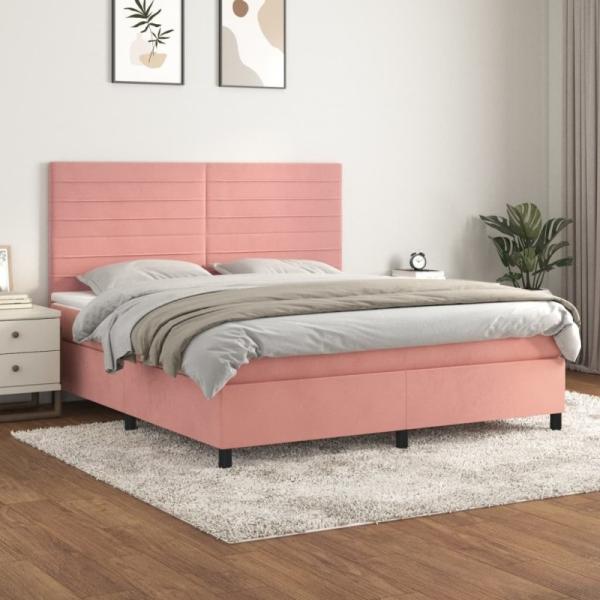 Boxspringbett mit Matratze Rosa 180x200 cm Samt (Farbe: Rosa)