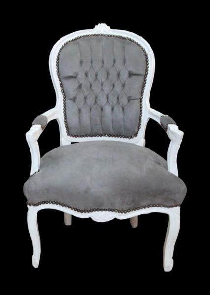 Casa Padrino Barock Salon Stuhl Grau / Weiß