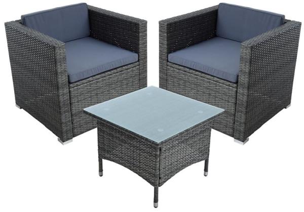 Polyrattan Lounge Set Sitzgruppe Loungesessel Gartensessel Gartentisch Anthrazit