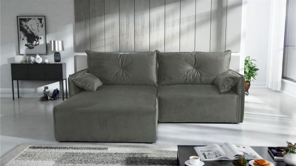 Ecksofa mit Schlaffunktion HUNTER XS in Stoff Royal Grau Ottomane Links