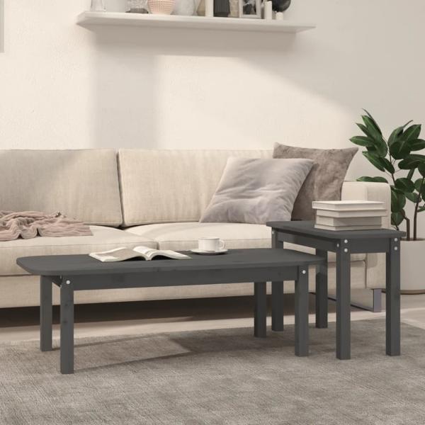 vidaXL 2-tlg. Couchtisch-Set Grau Massivholz Kiefer