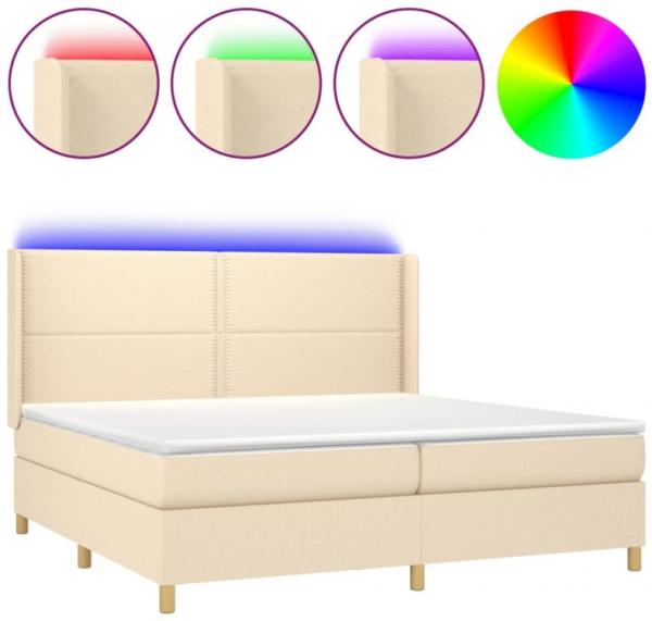 vidaXL Boxspringbett mit Matratze & LED Creme 200x200 cm Stoff, Härtegrad: H2 [3138826]