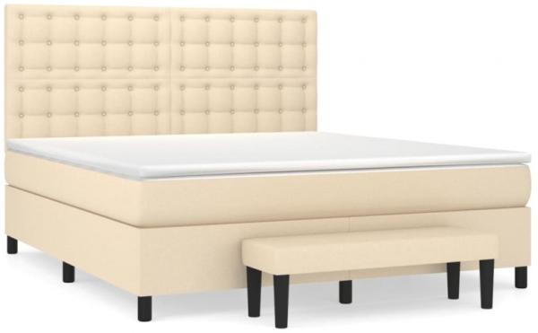 vidaXL Boxspringbett mit Matratze Creme 160x200 cm Stoff