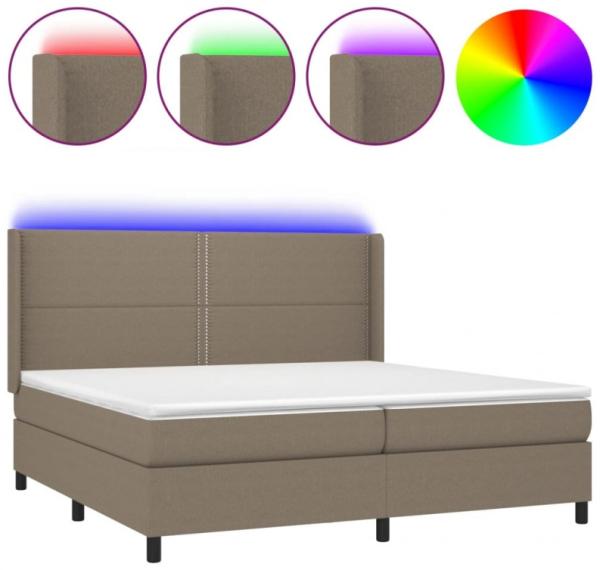 vidaXL Boxspringbett mit Matratze & LED Stoff Taupe 200 x 200 cm, Härtegrad: H2 [3138265]